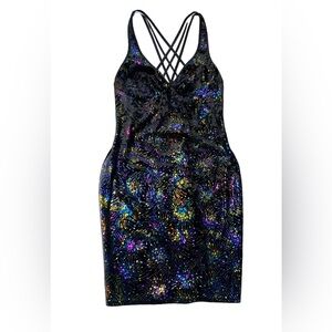 Vintage Coquette Y2K 90s Velour Strappy Mini Dress Rainbow Party Sexy Stretch Sm